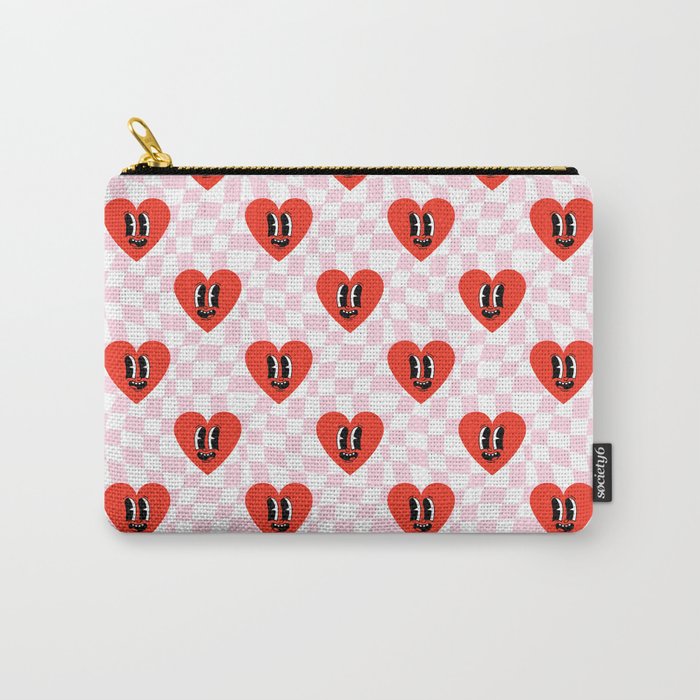 Retro checkered love heart cartoon pattern Carry All Pouch Gallery Image 1
