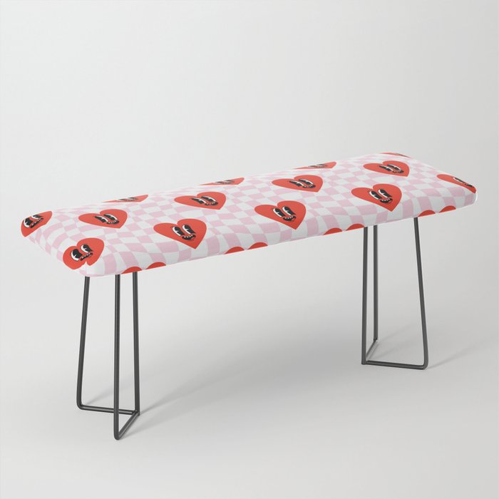 Retro checkered love heart cartoon pattern Bench Gallery Image 1