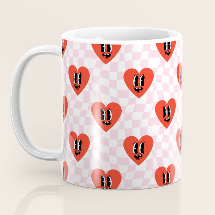 Retro checkered love heart cartoon pattern Coffee Mug Gallery Image 3