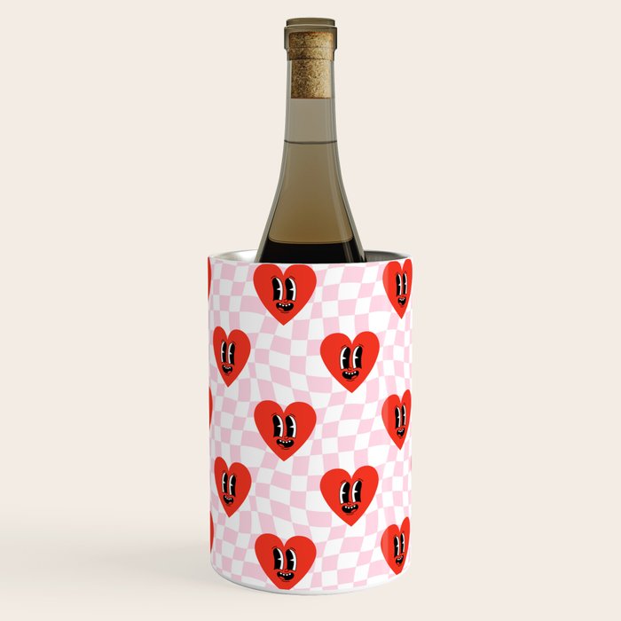 Retro checkered love heart cartoon pattern Wine Chiller Gallery Image 2