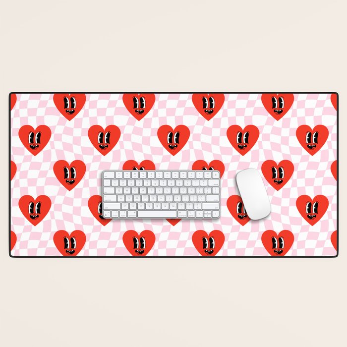 Retro checkered love heart cartoon pattern Desk Mat Gallery Image 1
