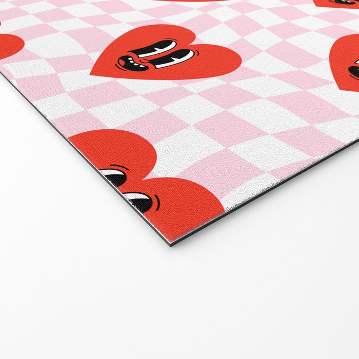 Retro checkered love heart cartoon pattern Welcome Mat Gallery Image 2