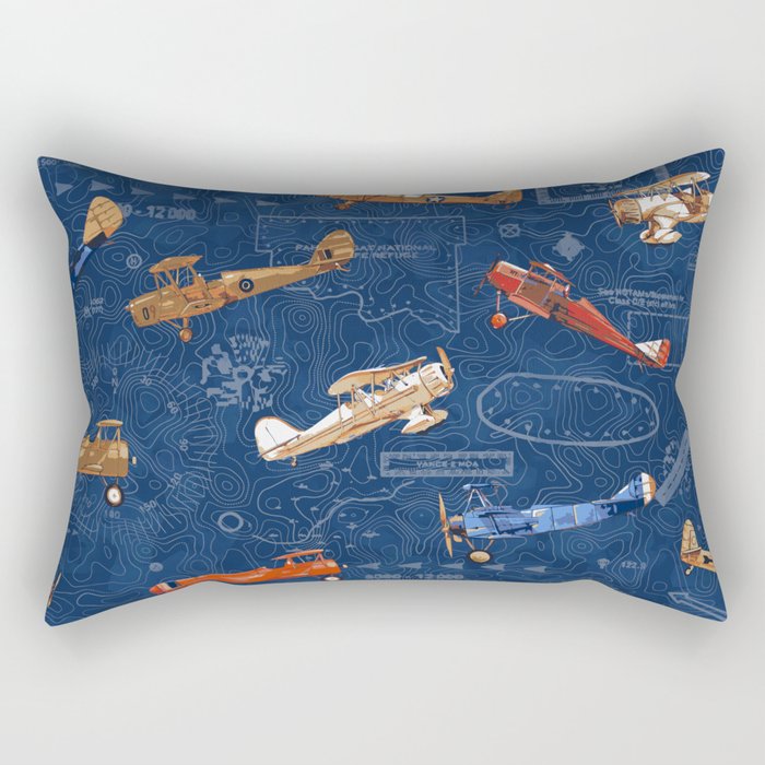 Vintage Airplanes - Retro Biplanes Rectangular Pillow Gallery Image 1