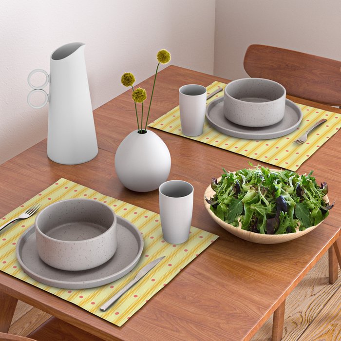 Stripes With Lines and Dots pattern yellow Placemat Gallery Image 2