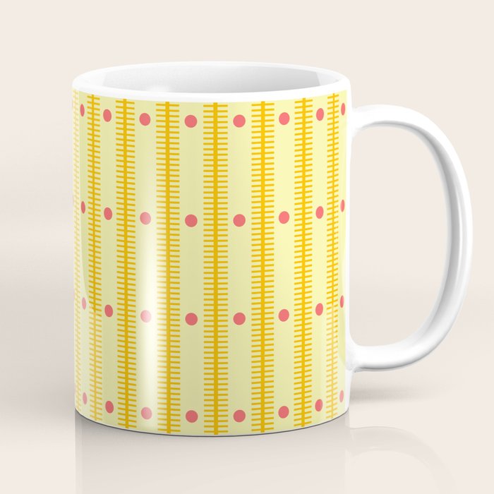 Stripes With Lines and Dots pattern yellow Coffee Mug Gallery Image 1