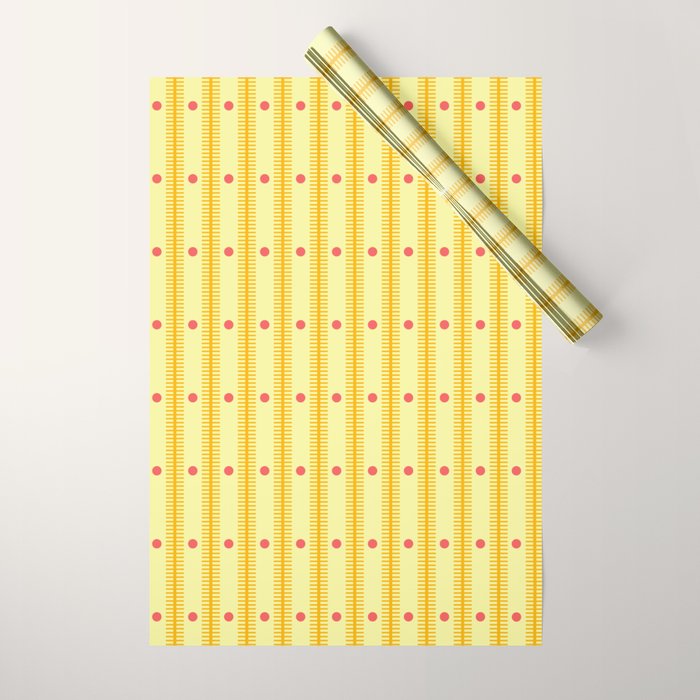 Stripes With Lines and Dots pattern yellow Wrapping Paper Gallery Image 1