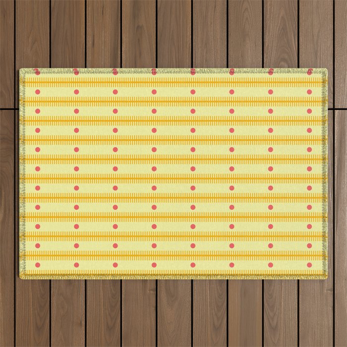 Stripes With Lines and Dots pattern yellow Outdoor Rug Gallery Image 1