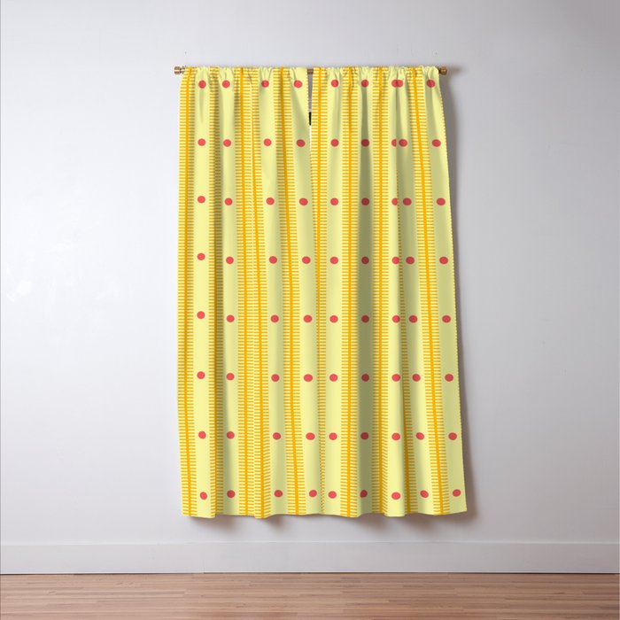 Stripes With Lines and Dots pattern yellow Window Curtain Gallery Image 3