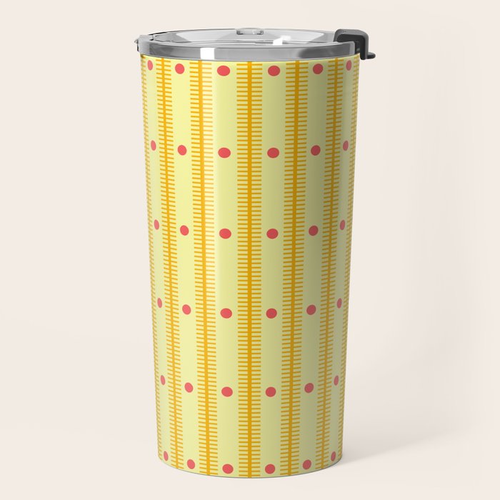Stripes With Lines and Dots pattern yellow Travel Mug Gallery Image 2