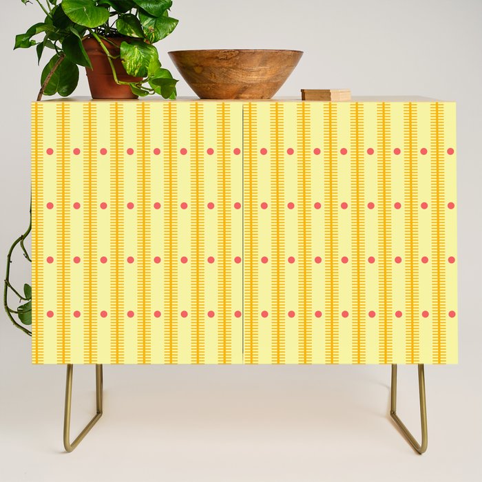 Stripes With Lines and Dots pattern yellow Credenza Gallery Image 1