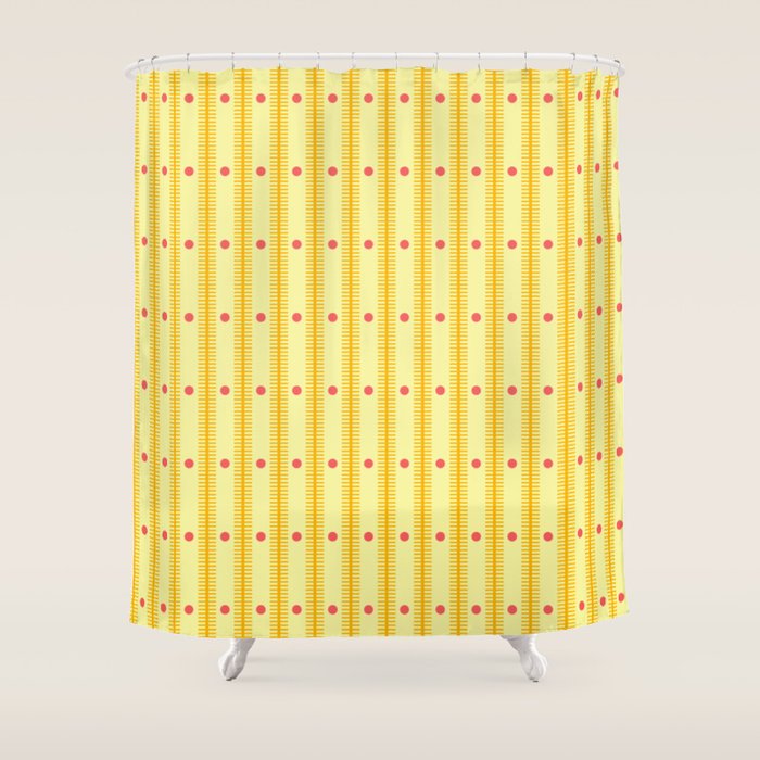 Stripes With Lines and Dots pattern yellow Shower Curtain Gallery Image 1