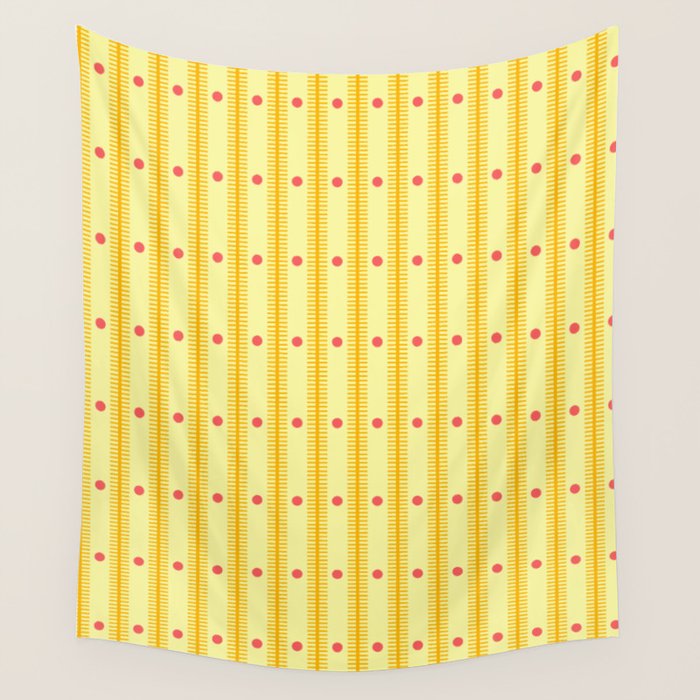 Stripes With Lines and Dots pattern yellow Wall Tapestry Gallery Image 4
