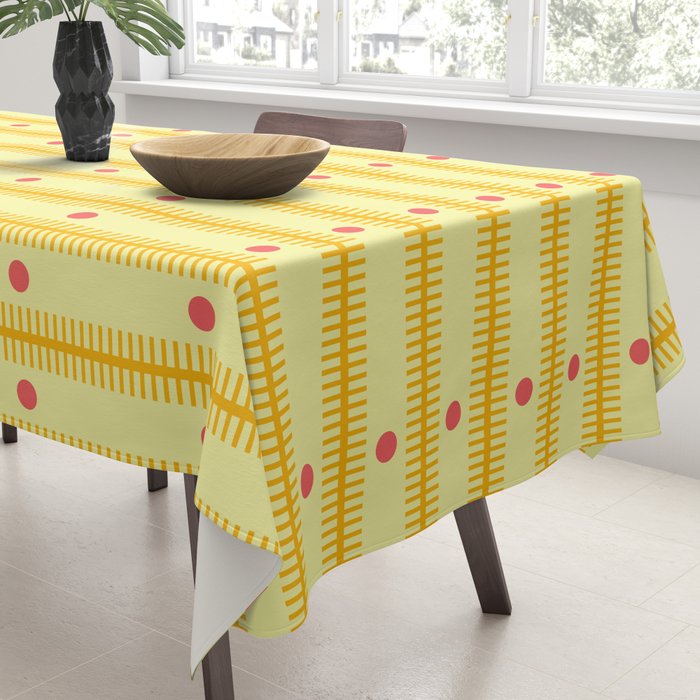 Stripes With Lines and Dots pattern yellow Tablecloth Gallery Image 3