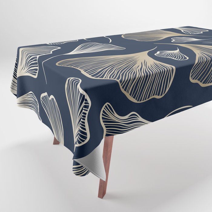 Festive, Gingko Leaves, Floral Prints, Navy Blue Tablecloth Gallery Image 1