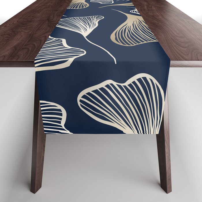 Festive, Gingko Leaves, Floral Prints, Navy Blue Table Runner Gallery Image 1
