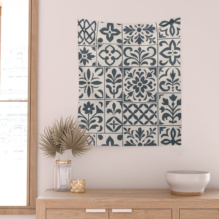 Dark Faux Tile Wall Tapestry Gallery Image 2