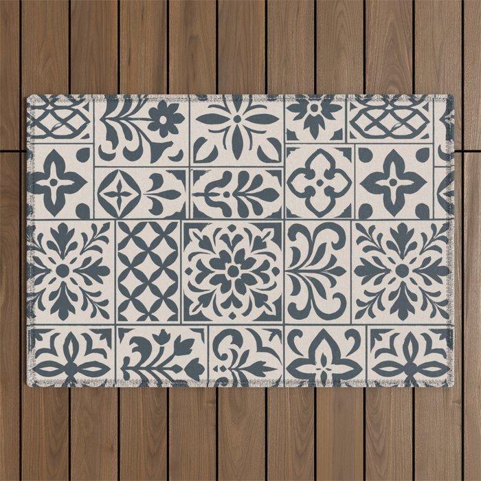 Dark Faux Tile Outdoor Rug Gallery Image 1