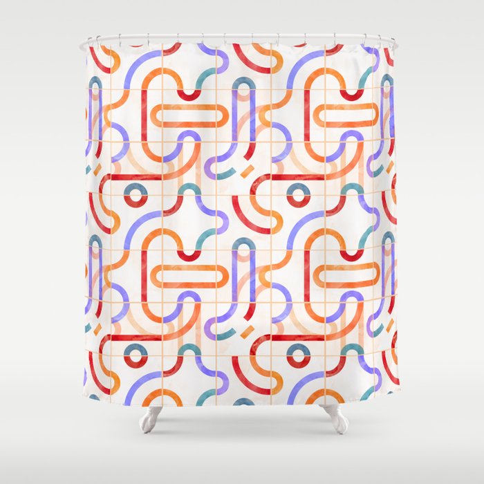 Colorful Curved Path Tiles G Shower Curtain Gallery Image 1