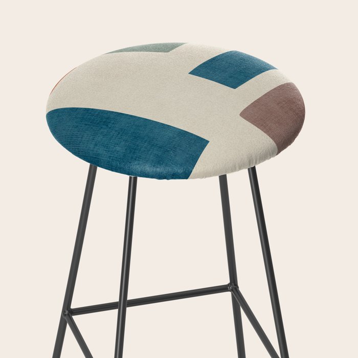 Navy Rust Brown Green Modern Artwork Stool Gallery Image 2