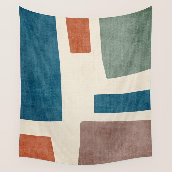 Navy Rust Brown Green Modern Artwork Wall Tapestry Gallery Image 1