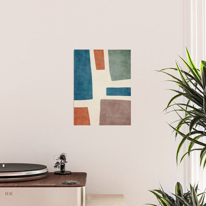 Navy Rust Brown Green Modern Artwork Poster Gallery Image 2