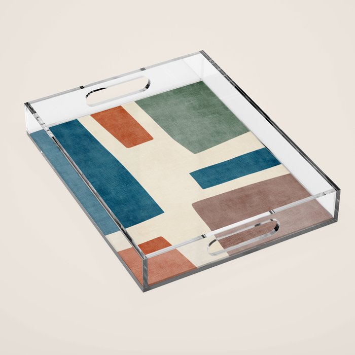 Navy Rust Brown Green Modern Artwork Acrylic Tray Gallery Image 1