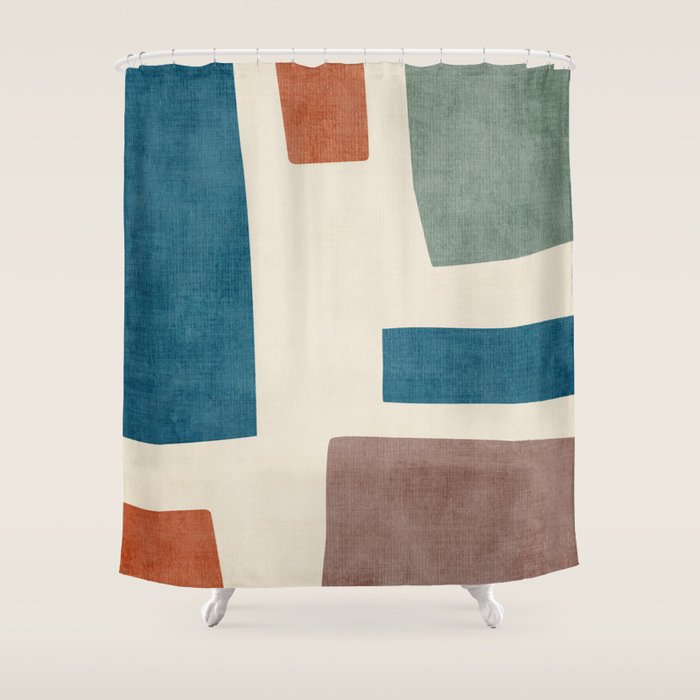 Navy Rust Brown Green Modern Artwork Shower Curtain Gallery Image 1