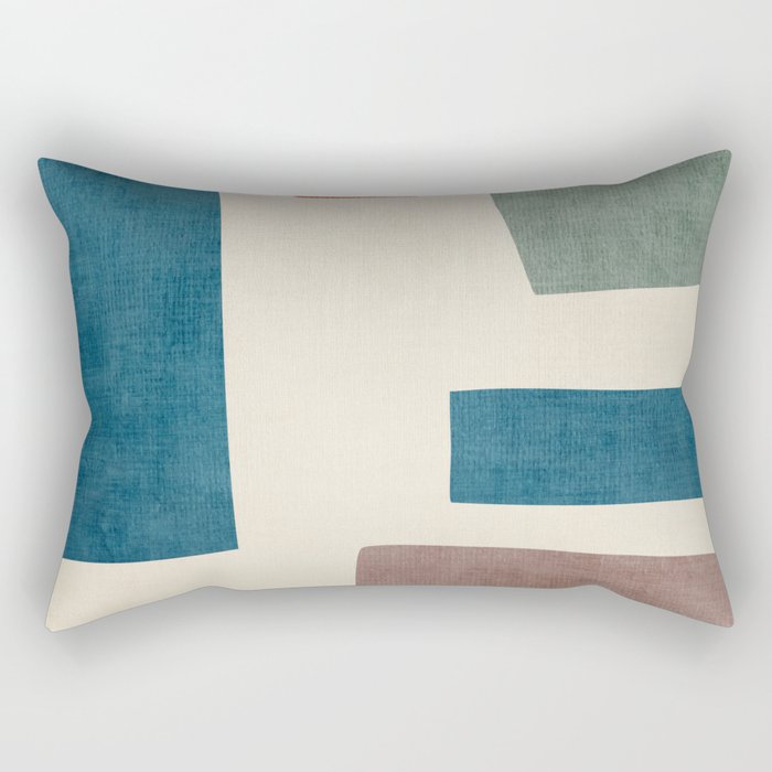 Navy Rust Brown Green Modern Artwork Rectangular Pillow Gallery Image 1