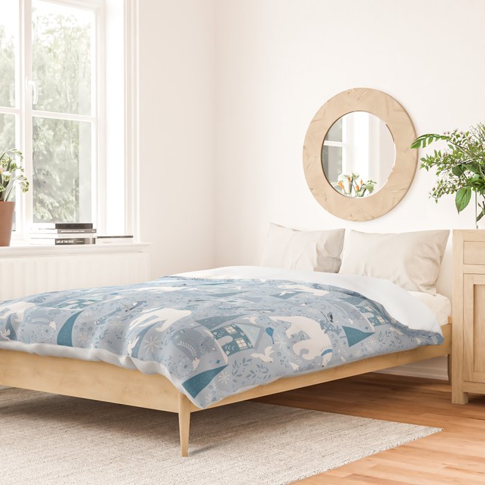 Scandinavian style festive winter animals blue Duvet Cover Gallery Image 2
