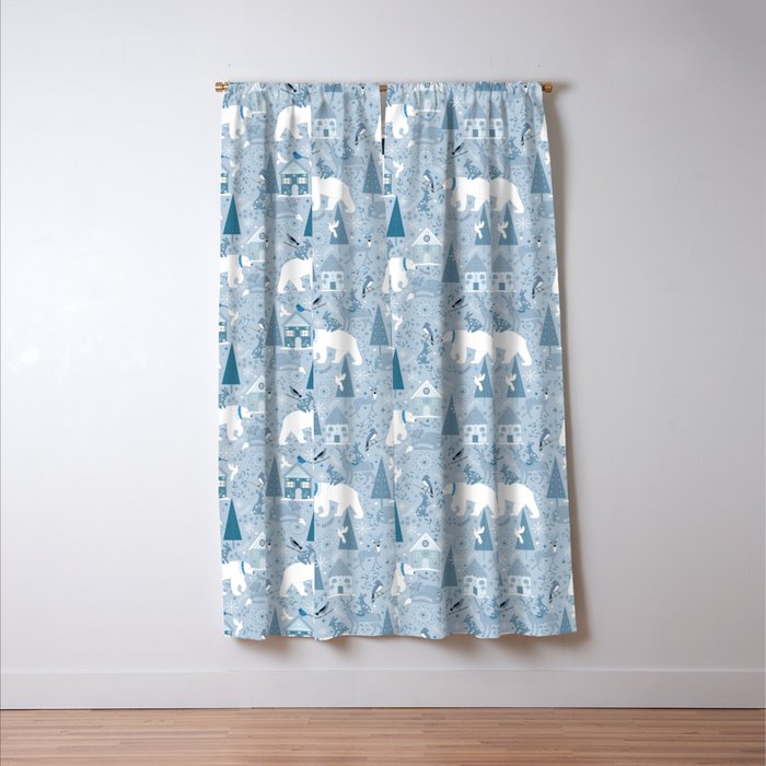 Scandinavian style festive winter animals blue Window Curtain Gallery Image 3