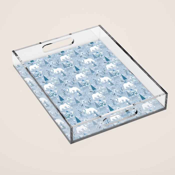 Scandinavian style festive winter animals blue Acrylic Tray Gallery Image 1