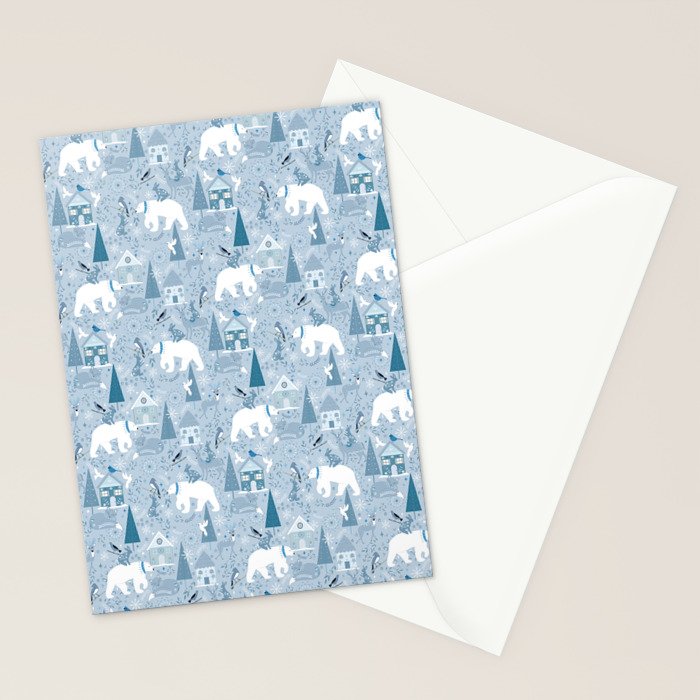 Scandinavian style festive winter animals blue Stationery Card Gallery Image 2