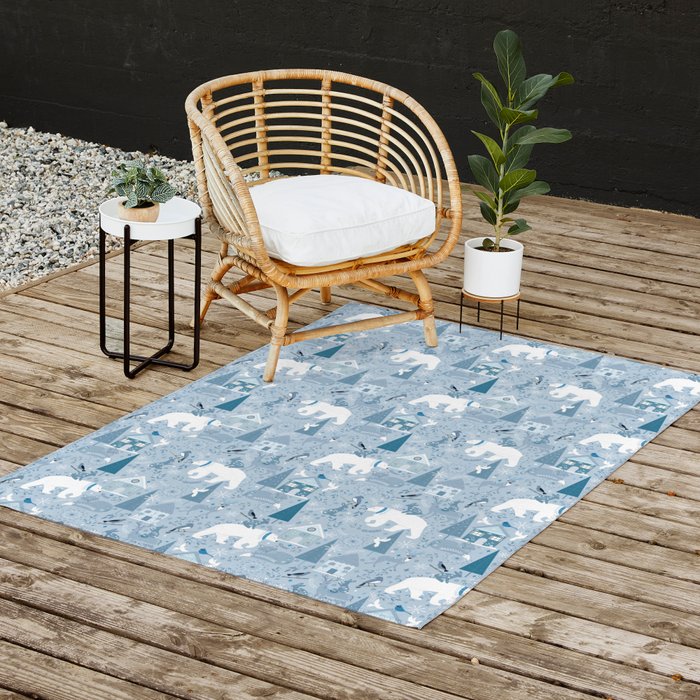 Scandinavian style festive winter animals blue Outdoor Rug Gallery Image 2