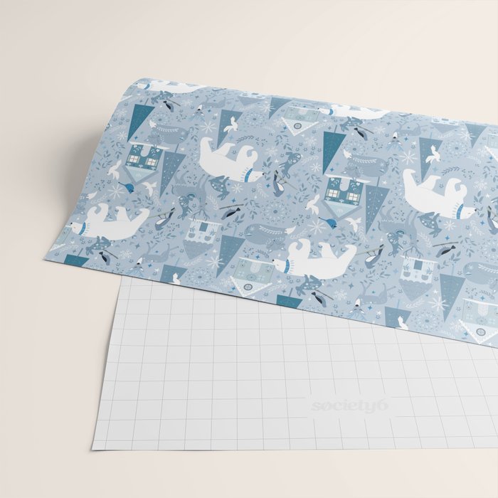 Scandinavian style festive winter animals blue Wrapping Paper Gallery Image 2