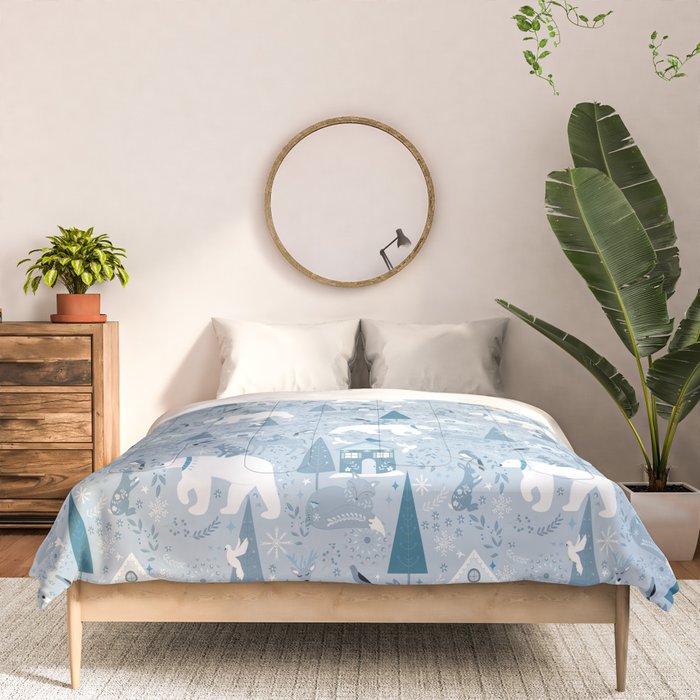 Scandinavian style festive winter animals blue Comforter Gallery Image 3