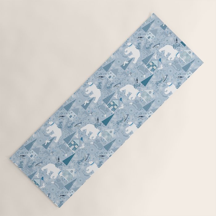 Scandinavian style festive winter animals blue Yoga Mat Gallery Image 1