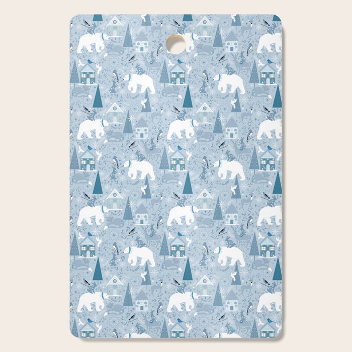 Scandinavian style festive winter animals blue Cutting Board Gallery Image 1