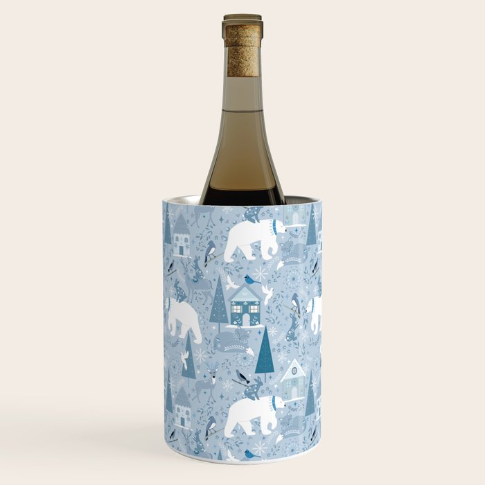 Scandinavian style festive winter animals blue Wine Chiller Gallery Image 1