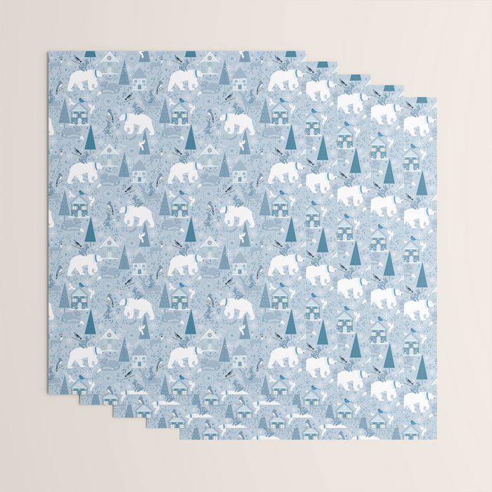 Scandinavian style festive winter animals blue Wrapping Paper Gallery Image 3