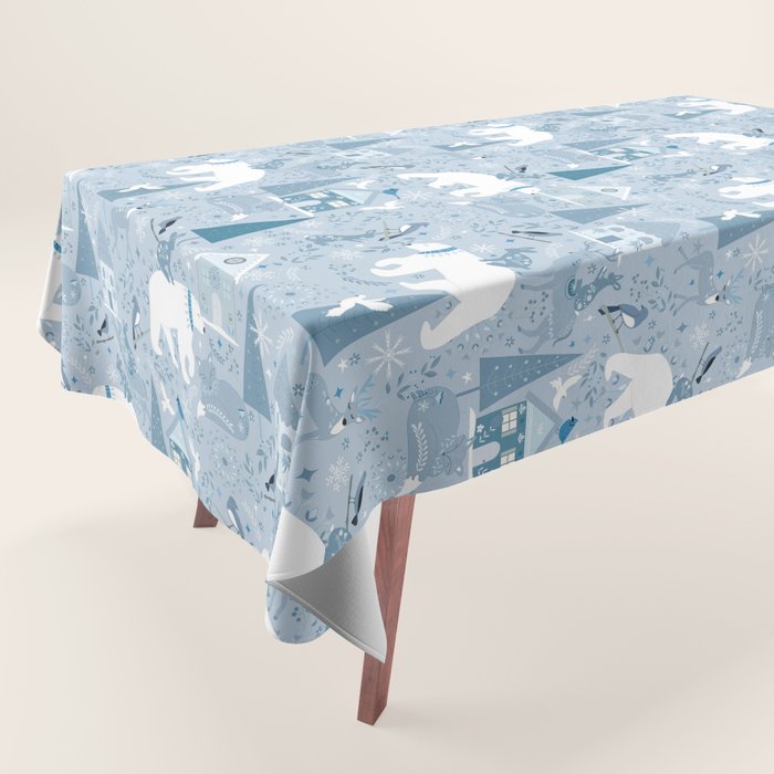 Scandinavian style festive winter animals blue Tablecloth Gallery Image 1