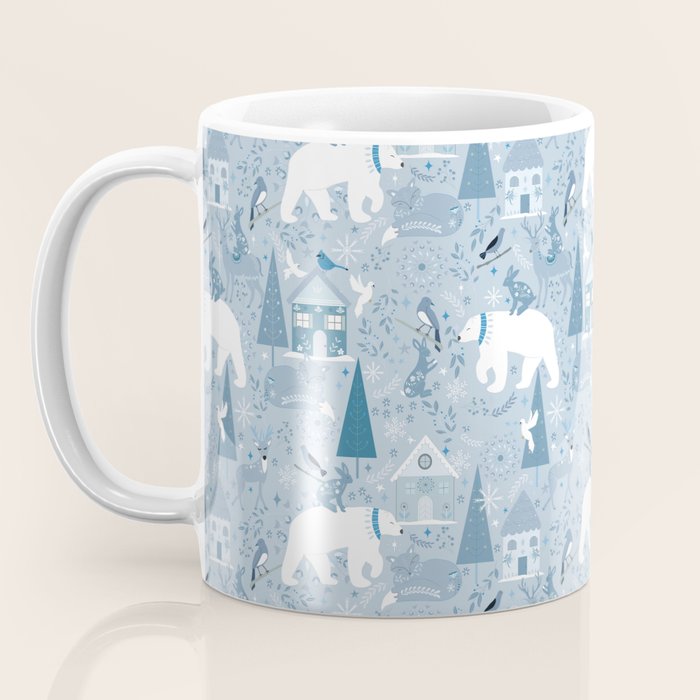 Scandinavian style festive winter animals blue Coffee Mug Gallery Image 3