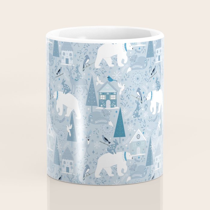 Scandinavian style festive winter animals blue Coffee Mug Gallery Image 4