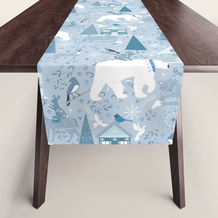 Scandinavian style festive winter animals blue Table Runner Gallery Image 1