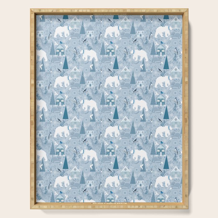 Scandinavian style festive winter animals blue Serving Tray Gallery Image 1