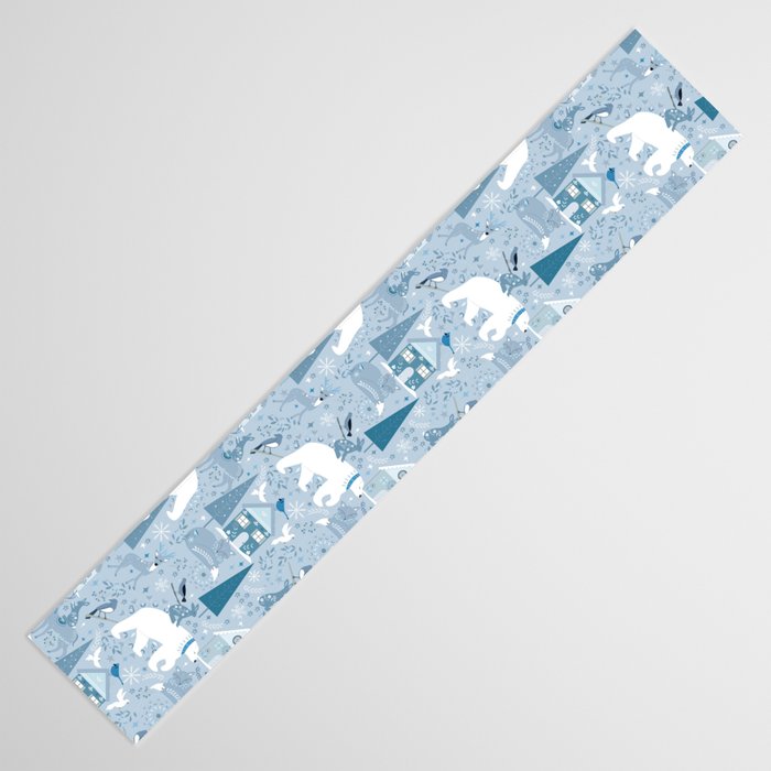 Scandinavian style festive winter animals blue Table Runner Gallery Image 3