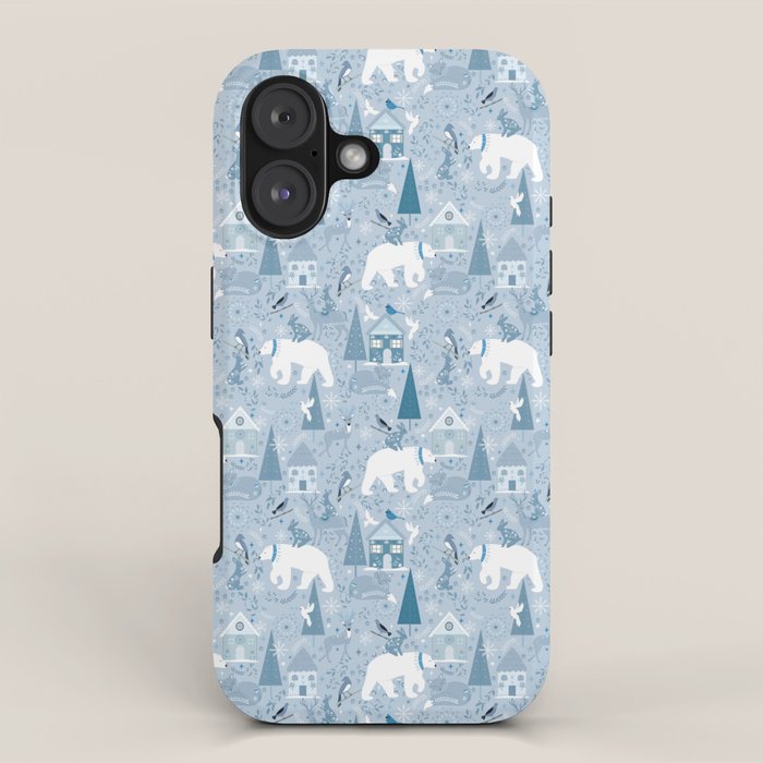 Scandinavian style festive winter animals blue iPhone Case Gallery Image 1