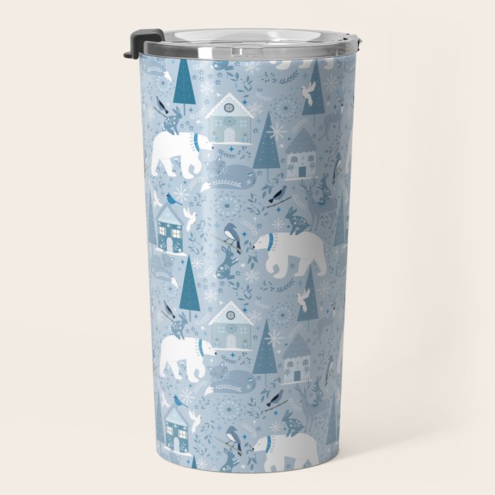Scandinavian style festive winter animals blue Travel Mug Gallery Image 3