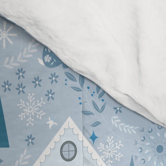 Scandinavian style festive winter animals blue Comforter Gallery Image 4