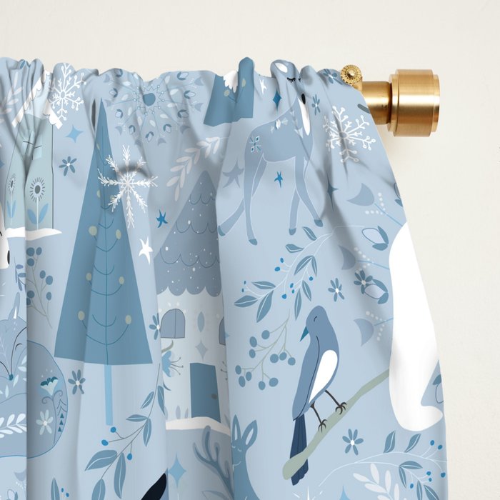 Scandinavian style festive winter animals blue Window Curtain Gallery Image 2