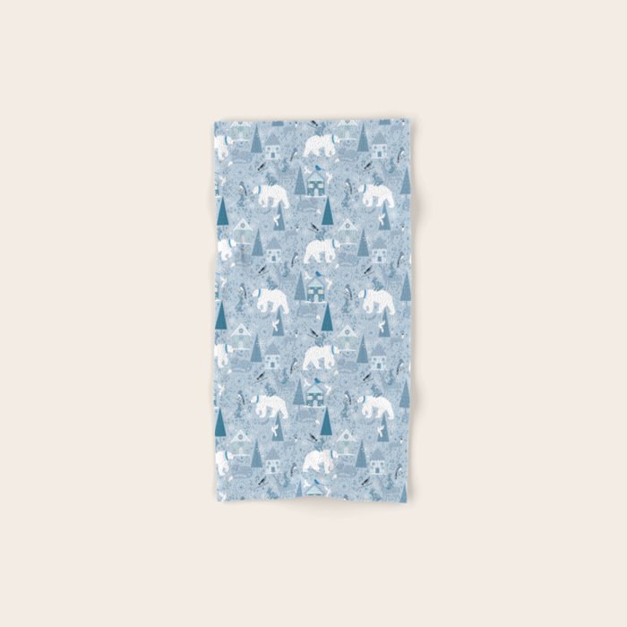 Scandinavian style festive winter animals blue Bath Towel Gallery Image 1